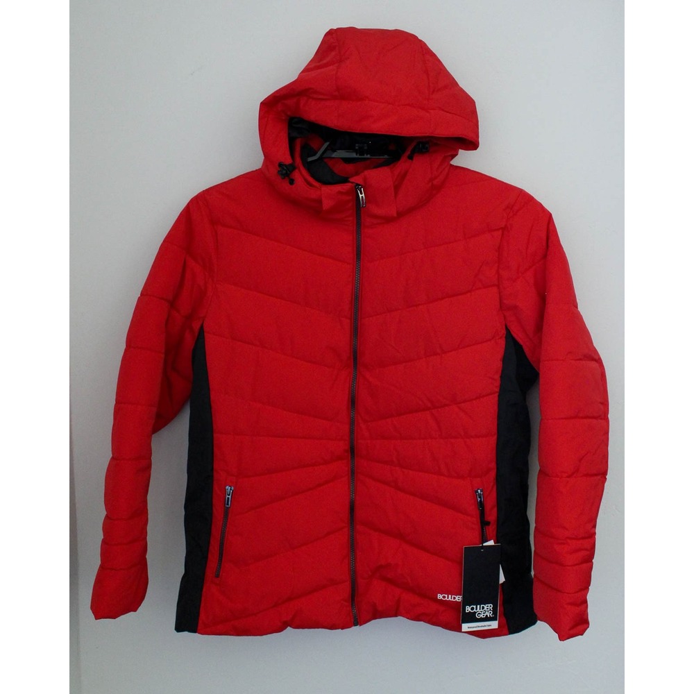 Boulder Gear Hooded Jacket Womens Medium Red Puffer Full Zip Pockets Ski Swank